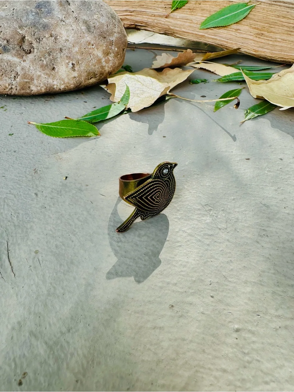 Bird-Shaped Ring in Antique Brass
